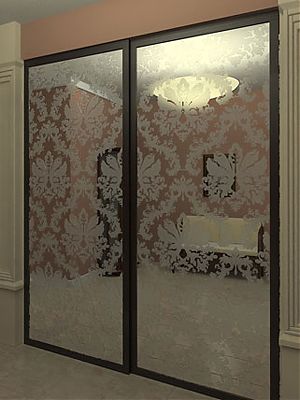 Встроенный шкаф-купе с зеркальными дверьми с пескоструйным рисунком
