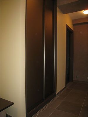 Встроенный шкаф-купе в нишу, двери с декоративным коричневым пластиком